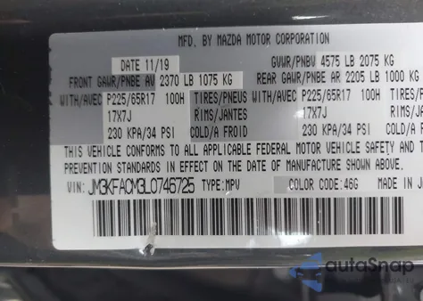 2020 Mazda Cx-5 Touring из США, поврежденный, VIN JM3KFACM3L0746725